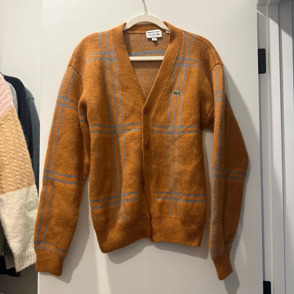 Lacoste Unisex Tartan Pattern Wool Cardigan - Picture 2 of 4